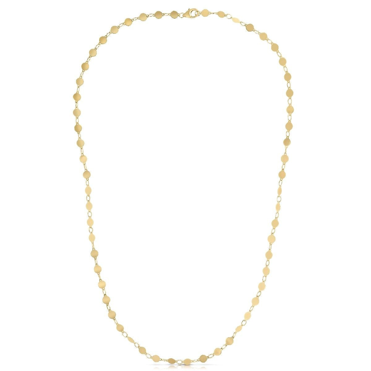14k Yellow Gold Necklace with Polished Circles in a sleek high-contrast midnight luxury editorial style